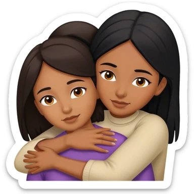 sister-hugging with black hair with brown skin color on both  sticker