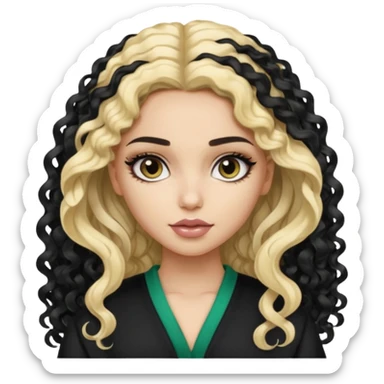 split dye leftside blonde rightside black curly hair, pretty pale saudi bratz baddie sticker
