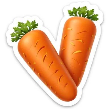 Orange carrot pieces, short fat cylinders, both ends rounded like mini hot dogs sticker