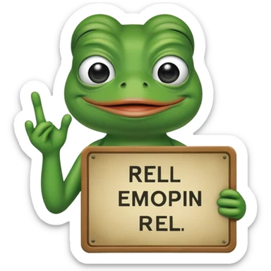 a picture of a pepe frog holding a sign with the text "rel" sticker