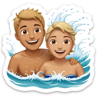 A person splashing water at their friend in the ocean, both laughing as the waves roll around them. The sun shines warmly above, capturing the joy of creating fun, embracing connection, and appreciating the moment with someone who makes life feel lighter.  sticker