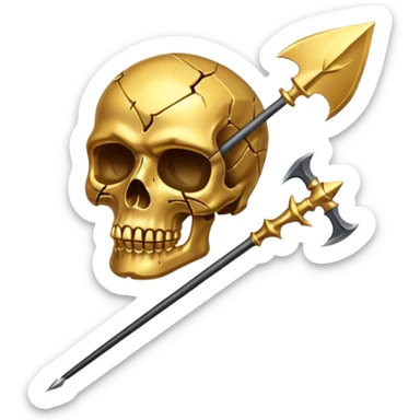 broken gold skull with a spear sticker