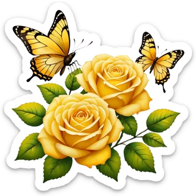 Afremov-style painting of yellow roses and butterflies sticker