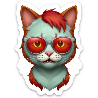 Zombie cat with red hair and sun glasses sticker
