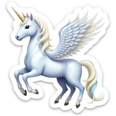 All white Cinematic Noble Unicorn with wings, slender with a flowing mane and tail and spiraled horn sticker