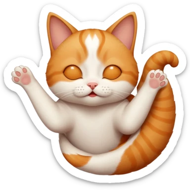ginger and white small cat in funny positions upside down with eyes closed sticker