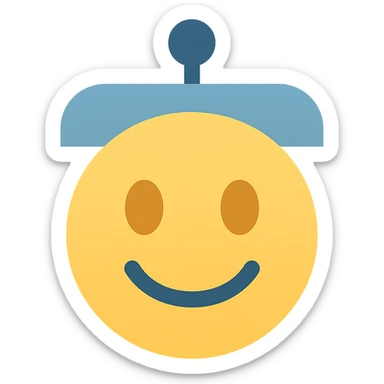 smiley AI emoji, flat color icon style, minimal and approachable, digital vibe sticker