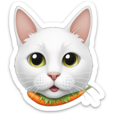 white cat with a carrot in her mouth sticker