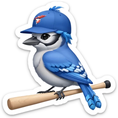 bluejay laying down sleeping  with baseball bat, wearing toronto blue jays baseball hat,  sticker