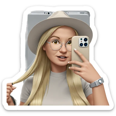 blonde girl taking selfie sticker