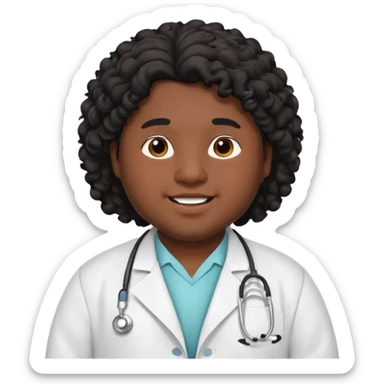 a young chubby male doctor with black long curly hair and cheerful face without gpasses sticker