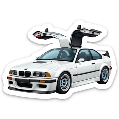 white bmw m3 e36 + Delorean sticker