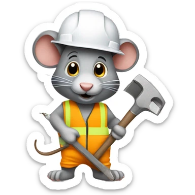 Rat Construction worker with a hard hat and tools sticker
