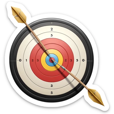 A close-up of a bowstring pulled taut with an arrow aimed at a target. The target's concentric rings are visible in the background, highlighting the focus and precision required for archery. The scene captures the grace and concentration of the sport. sticker