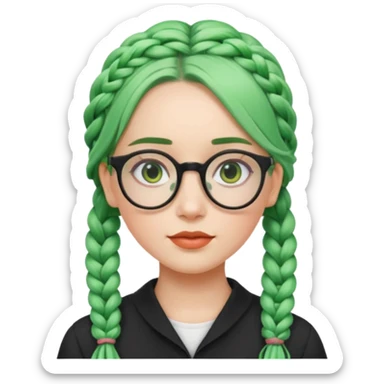 woman with green hairs, braids and  rectangle spectacle, big visible braids and unique face shape, rectangle spectacles sticker