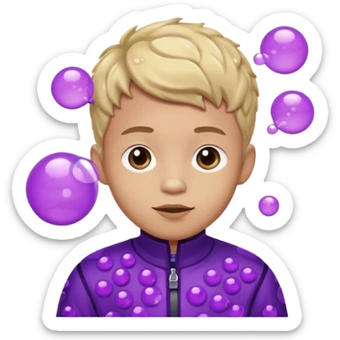 Kids in Fruit Clothes 
A boy in a grape outfit with round purple bubbles. 




































 sticker