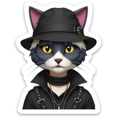 Edgy Beautiful Cool Anthro dark cat-fursona punk techwear fiddler hat sticker