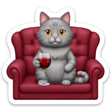 gray Cat sitting On A Couch holding Wine sticker