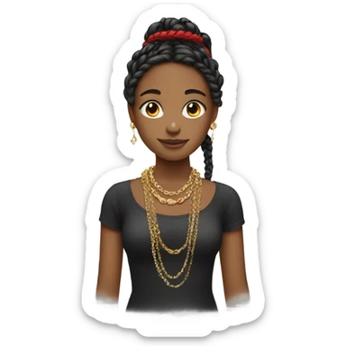 girl with jewelry and red braid sticker