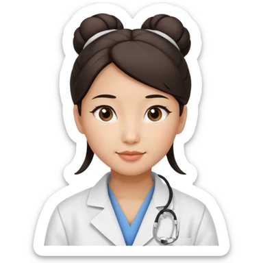 emoji of an asian woman with a bun who is a guru in the lab sticker