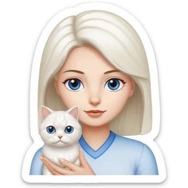 Woman holding a white Persian cat with one blue and one brown eye  sticker