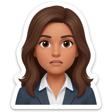 24 YEARS OLD questioning face, LONG BROWN HAIR, TAN SKIN, DARK BROWN EYES, TEACHER sticker