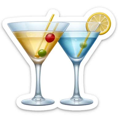 two realistic glasses of cocktail in emoji style, martini glass shape, no straw, no fruit, no ice sticker