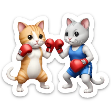 Cat fighting mouse in boxing ring sticker