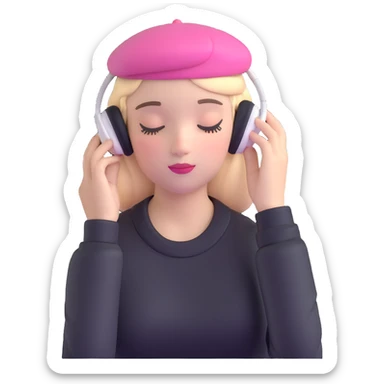 girl wearing a pink beret and AirPods Max headphones, listening to music with closed eyes sticker