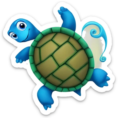 A turtle with a blue spiral behind him sticker