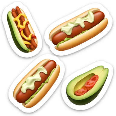 hotdog with smash avocado, diced tomato, and zigzagging mayonnaise  sticker