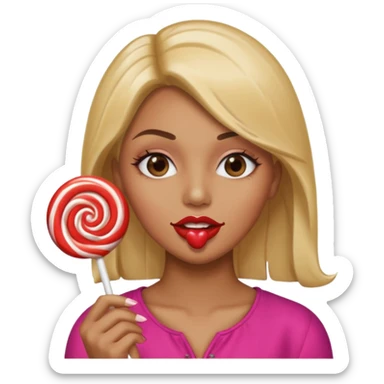 A lollipop in his mouth with Long nails and has glossy lips sticker