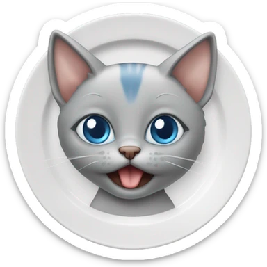 blue eyes grey kitten eat plate meat sticker