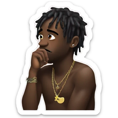 Lil uzi vert thoughtful with his hand on his chin sticker