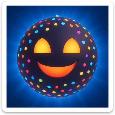 Add a radiating blue light effect around the aura ball, keeping the warm smile and 3D emoji style sticker
