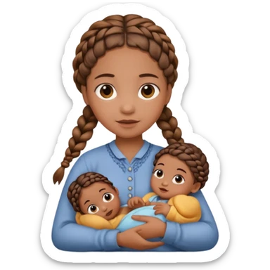 Girl with braids holding a brown baby sticker