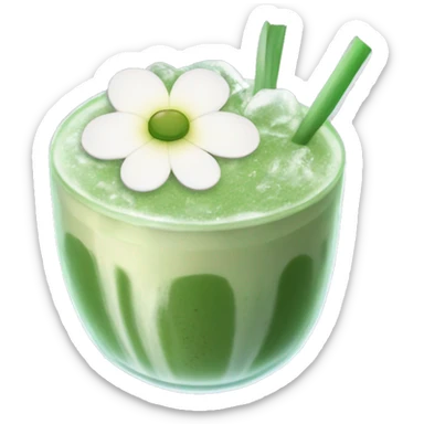 Iced Matcha Latte mit einer weißen Blume drauf sticker