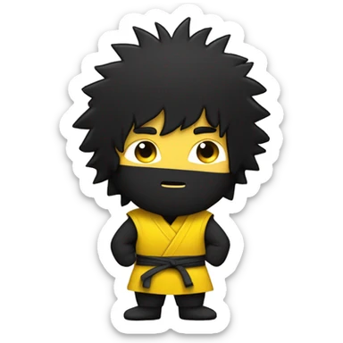 black shaggy hair, yellow skinned ninja clothed person
rubbing big belly, full shot sticker