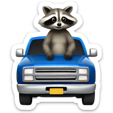 Raccoon driving blue pickup truck 2010 sticker