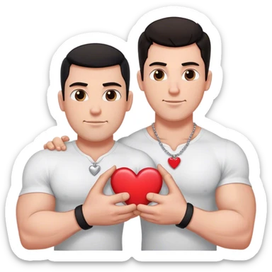 One large white muscular man with dark hair and a white shirt one and smaller white thin man wearing a black shirt each holding pieces of a heart shaped necklace that says best friends forever  sticker
