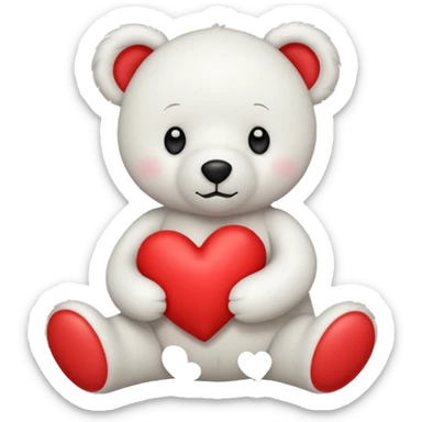 white teddy bear hold red heart sticker