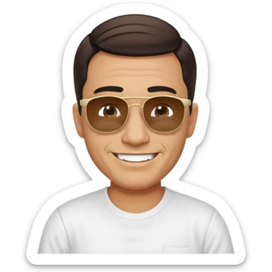 Mexican with a 60 40 combover with the left side a little bit on the face grinning with sunglasses sticker