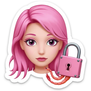 A pink rubber maid sissy MTF holding a lock and a shrimp sticker