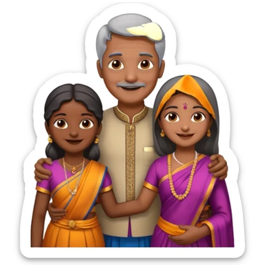 South indian family with a 70 years old father and mother and a 40 years old daughter. They wear a traditional dress. They are smiling. sticker