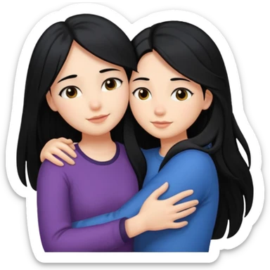 girl with black long hair hug girl with black mid length hair sticker