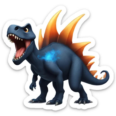 Black Dinosaur With Spikes on his back breathing blue fire sticker