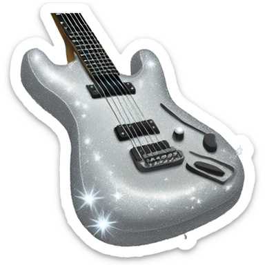 sparkly silver guitar with a 13 below the cords sticker