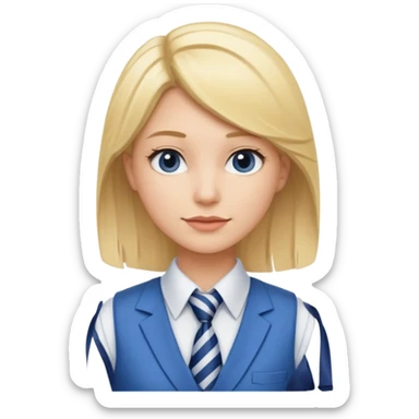 une femme blonde jolie avec une chemise blanche et une veste et cravate bleu sticker