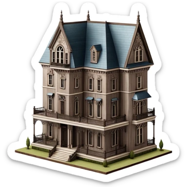 New Orleans southern gothic mansion, isometric dollhouse-style, realistic sticker