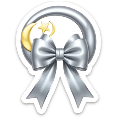 Elegant silver bow with glowing string, crescent-moon motifs. sticker